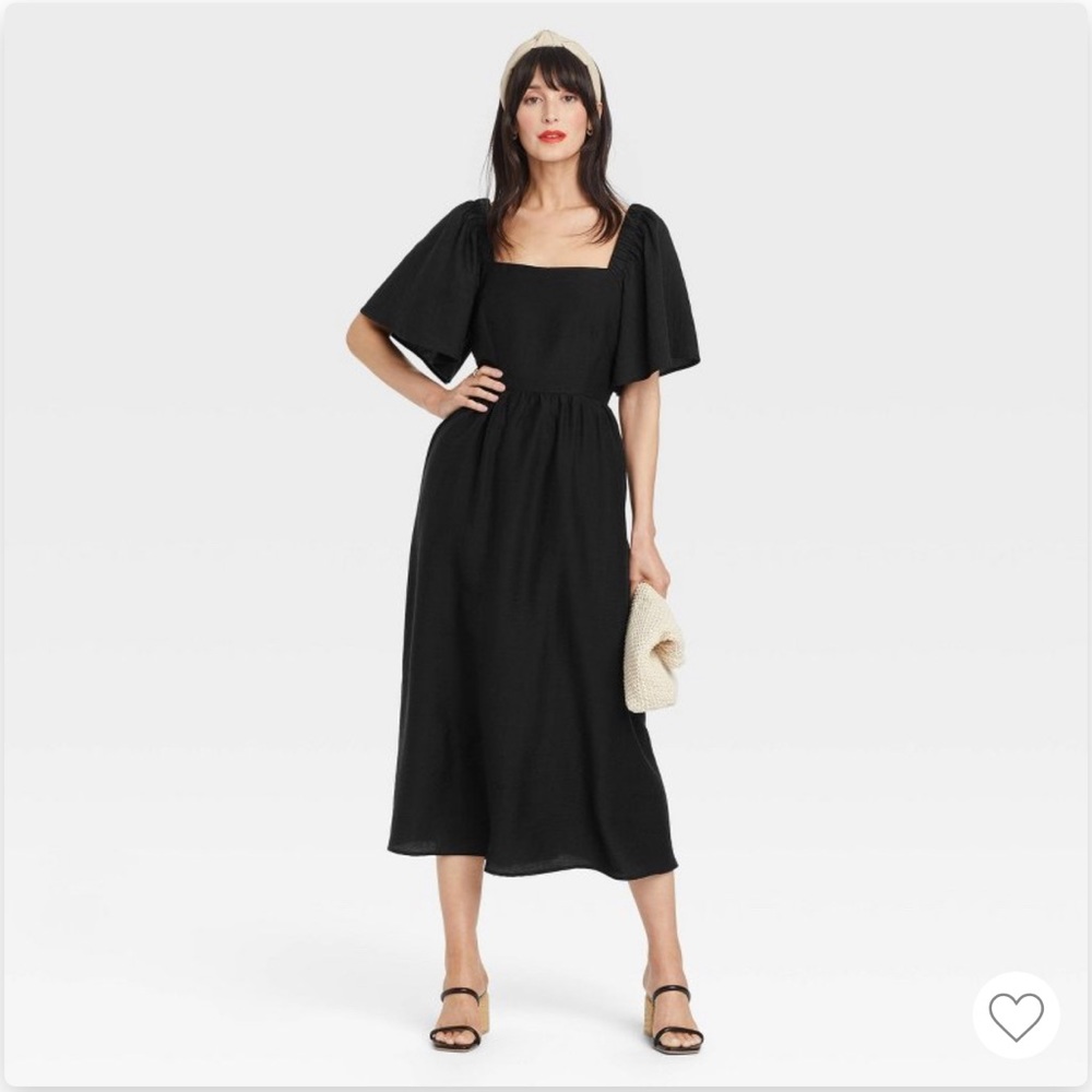 Black midi flutter sleeve dress, never worn